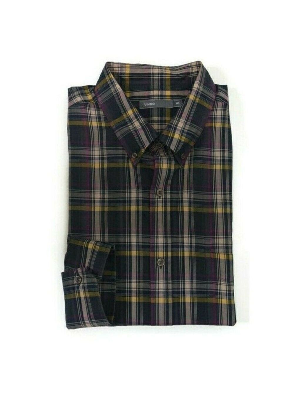 Vince Men's Size XXL Multicolor Cotton Plaid Button Down Long Sleeve Shirt EUC.